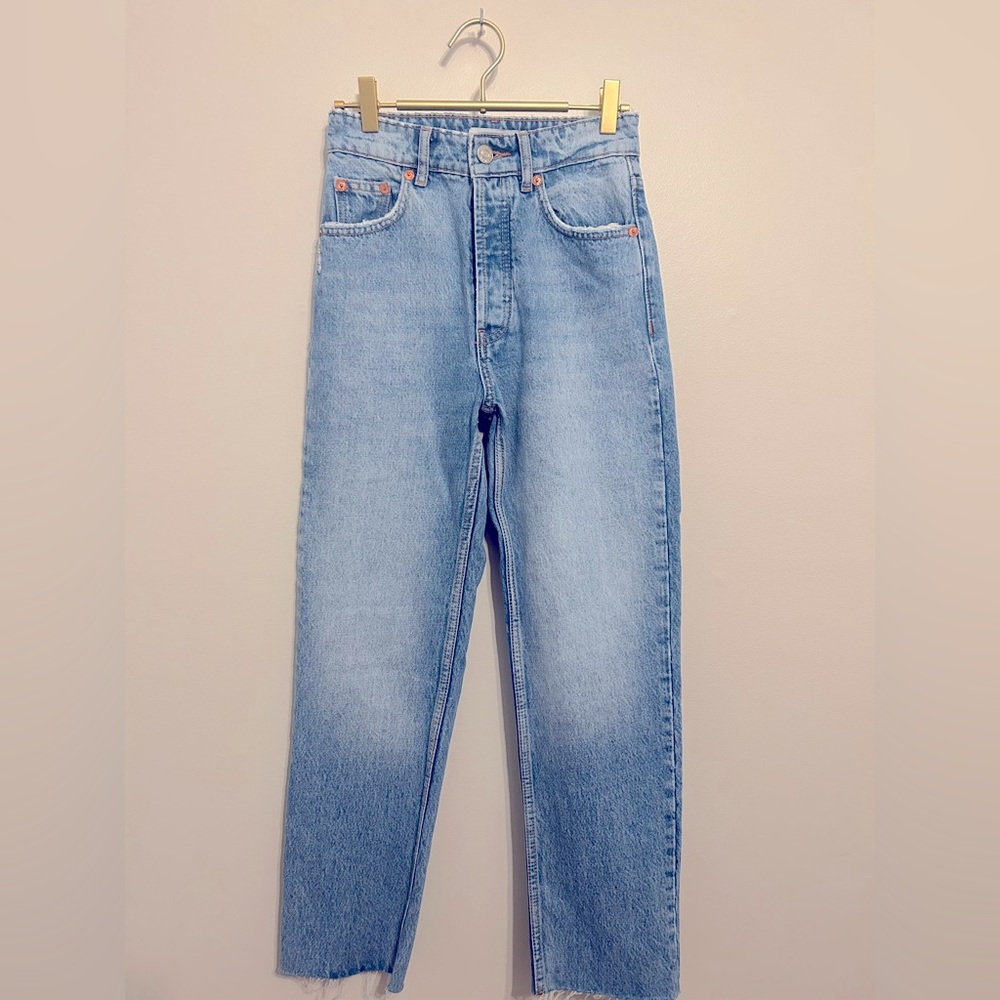 Zara Mid blue, high waisted, straight leg jeans, size 0/ 25